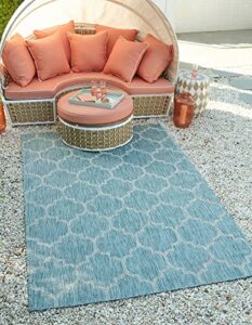 unique loom outdoor trellis collection area rug (7' 1" x 10' rectangle, aquamarine/ gray)