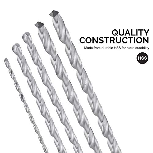 NEIKO 10047A Extra Long Drill Bit Set | 5-Piece | M2 HSS Steel | 12-Inch Length | 1/8, 3/16, 1/4, 5/16, and 3/8-Inch