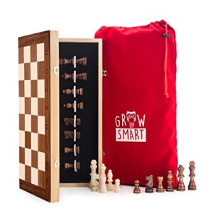 smart tactics 16" folding chess set - premium edition with chess bag and extra chess pieces