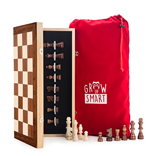 Smart Tactics 16" Folding Chess Set - Premium Edition with Chess Bag and Extra Chess Pieces