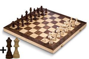 smart tactics 16" folding chess set with extra queens made of wood - standard edition