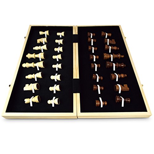 Smart Tactics 16" Folding Chess Set with Extra Queens Made of Wood - Standard Edition