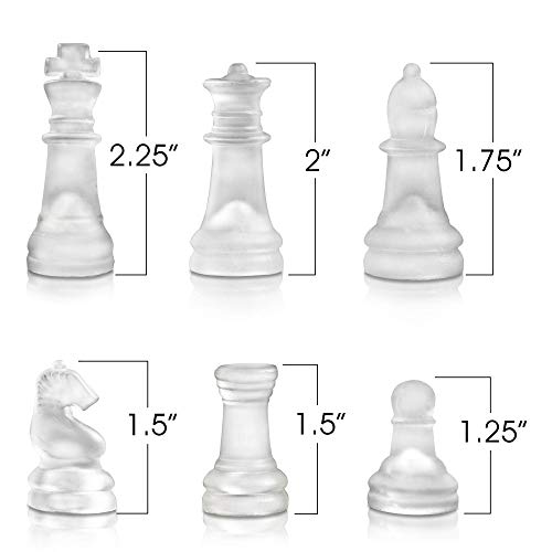 Gamie Glass Chess Set, Elegant Design - Durable Build - Fully Functional - 32 Frosted and Clear Pieces - Felted Bottoms - Easy to Carry - Reassuringly Stable (10 Inch)