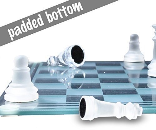 Gamie Glass Chess Set, Elegant Design - Durable Build - Fully Functional - 32 Frosted and Clear Pieces - Felted Bottoms - Easy to Carry - Reassuringly Stable (10 Inch)