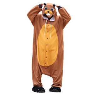 wotogold animal cosplay costume beaver mens womens pajamas, brown beaver, small