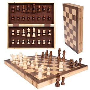 kangaroo - best folding wooden chess board set with magnetic closure i with storage for pieces i portable felt interior - for adults & kids | 15.5 inches, 2 players