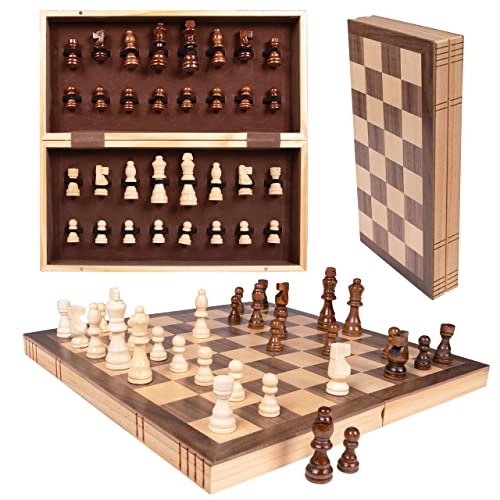 Kangaroo - Best Folding Wooden Chess Board Set with Magnetic Closure I with Storage for Pieces I Portable Felt Interior - for Adults & Kids | 15.5 inches, 2 players