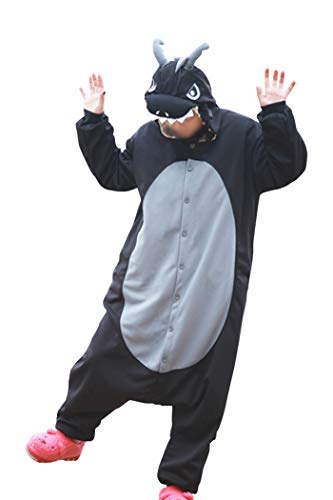 Lifeye Men Women Black Dragon Pajamas Animal Cosplay Costume With Horns Black Size XL