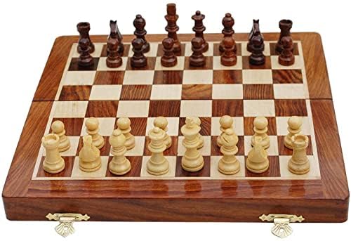 BCBESTCHESS Set, Premium Quality, Handcrafted Rosewood Unique Chess Board Set, Foldable Secure Storage for Magnetic Pieces with Extra Queens, Chess Set for Kids and Adults, Brown(12x12 Inches)