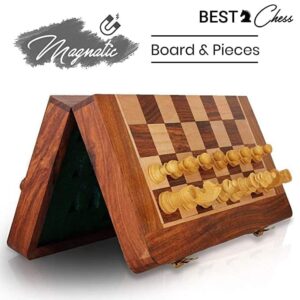 BCBESTCHESS Set, Premium Quality, Handcrafted Rosewood Unique Chess Board Set, Foldable Secure Storage for Magnetic Pieces with Extra Queens, Chess Set for Kids and Adults, Brown(12x12 Inches)