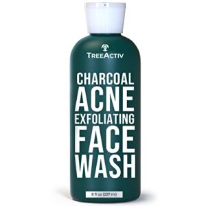 treeactiv acne charcoal face wash, 8 fl oz, daily face wash with sulfur honey, charcoal exfoliating face cleanser, mens face wash for acne, deep cleansing charcoal face wash for women and men, 425+ uses