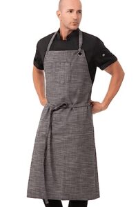 chef works unisex corvallis chefs bib apron, black steel grey, one size