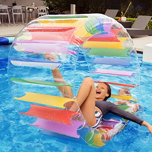 Greenco Kids Colorful Inflatable Water Wheel Roller Float | Giant Pool Float for Kids 52" Diameter | Inflatable Rolling Wheel | Lake Floats & Pool Toys | Summer Fun for Pool, Lake, Beach Party