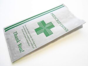 green health cross - dispensary prescription bags (10x5x2) gusseted paper pharmacy bag, medication packaging for drug stores, designed with collectives in mind - with compliance statement (100)