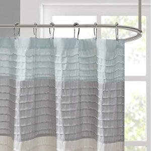 Madison Park Amherst Bathroom Shower Curtain Faux Silk Pieced Striped Modern Microfiber Bath Curtains, 72x72 Inches, Aqua