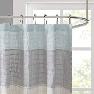Madison Park Amherst Bathroom Shower Curtain Faux Silk Pieced Striped Modern Microfiber Bath Curtains, 72x72 Inches, Aqua