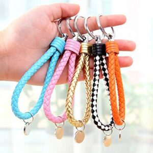 ocharzy Key Chains Handwoven Leather Keychain Simple Car Key Chain Accessories Keychain Gift for Men and Women Father‘s Day (Pack of 1, Sky Blue)