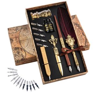 hethrone feather pen and ink set - quill pens calligraphy pen set fountain dip pen