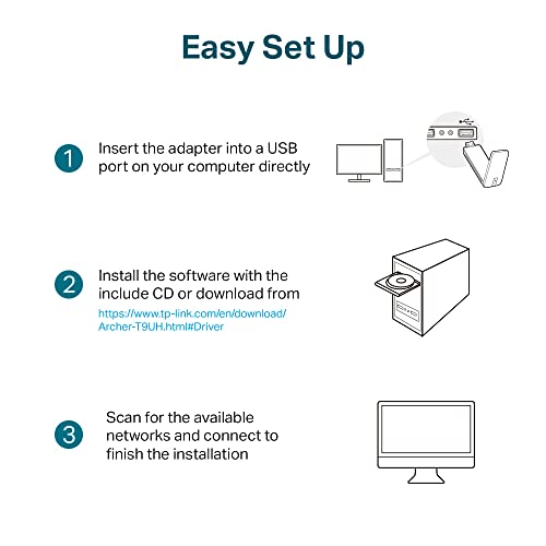 TP-Link AC1900 USB 3.0 WiFi Adapter for PC(Archer T9UH)- Dual Band Wireless Network Dongle for Desktop with 2.4GHz/5GHz High Gain Antennas, Supports Windows 11/10/8.1/8/7, Mac OS 10.9 - 10.14