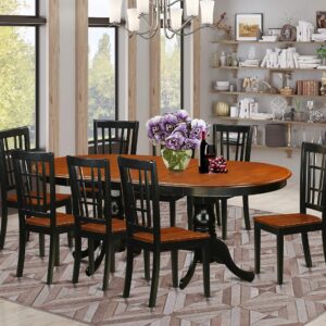 East West Furniture Plainville 9 Piece Set Includes an Oval Dining Room Table with Butterfly Leaf and 8 Wood Seat Chairs, 42x78 Inch, Black & Cherry