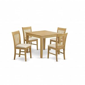 East West Furniture Oxford 3 Piece Kitchen Table & Chairs Set Contains a Square Room Table and 2 Linen Fabric Upholstered Dining Chairs, 36x36 Inch, Oak