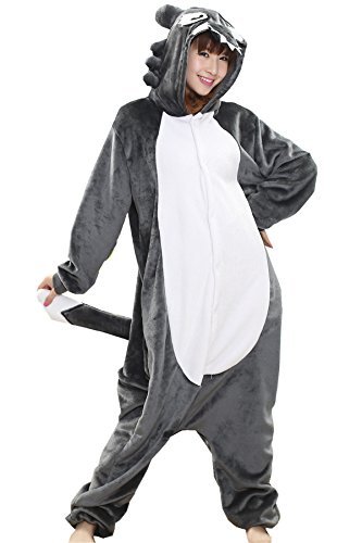 MizHome Wolf One-Piece Kigurumi Pajamas Anime Costume Cosplay Sleepsuit XL Grey