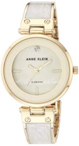 anne klein women's ak/2512ivgb diamond-accented dial gold-tone and ivory bangle watch