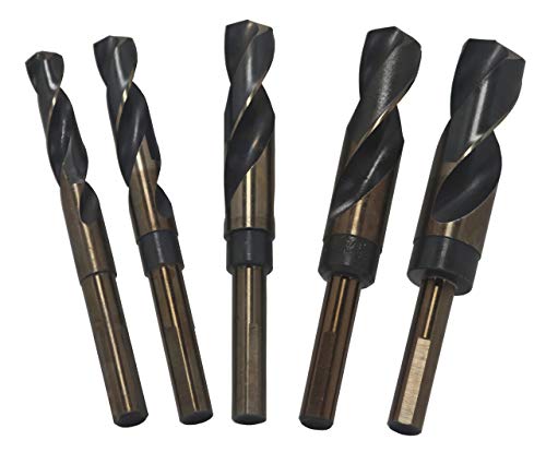 Drill America 5 Piece High Speed Steel Black and Gold Reduced Shank Drill Bit Set in Plastic Pouch Case (9/16" - 1 "), POU Series