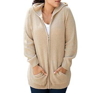 Roaman's Women's Plus Size Classic-Length Thermal Waffle Hoodie Zip Up Sweater - 3X, Medium Heather Grey Gray