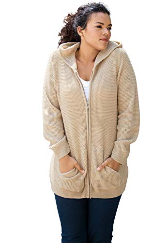 Roaman's Women's Plus Size Classic-Length Thermal Waffle Hoodie Zip Up Sweater - 3X, Medium Heather Grey Gray