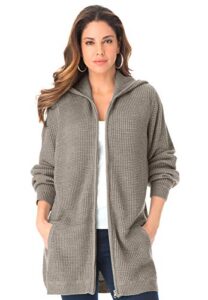 roaman's women's plus size classic-length thermal waffle hoodie zip up sweater - 3x, medium heather grey gray