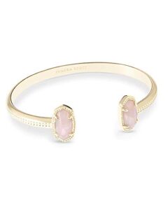 kendra scott elton cuff bracelet for women, fashion jewelry, 14k gold-plated, rose quartz