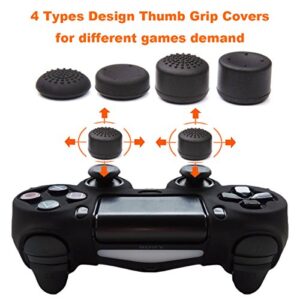 Pandaren Skin for PS4/PS4 Slim/PS4 Pro/PlayStation 4/Controller,PS4 Controller Cover,STUDDED Anti-slip Silicone Skin Set (controller skin x 2 + FPS PRO Thumb Grips x 8)(Black,White)