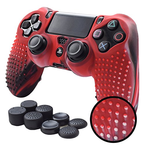 Pandaren Studded Anti-Slip Silicone Cover Skin Set for PS4 /Slim/PRO Controller(CamouRed Controller Skin x 1 + FPS PRO Thumb Grips x 8)