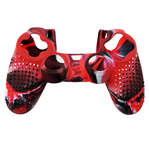 Pandaren Studded Anti-Slip Silicone Cover Skin Set for PS4 /Slim/PRO Controller(CamouRed Controller Skin x 1 + FPS PRO Thumb Grips x 8)