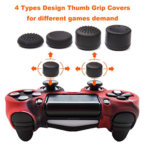 Pandaren Studded Anti-Slip Silicone Cover Skin Set for PS4 /Slim/PRO Controller(CamouRed Controller Skin x 1 + FPS PRO Thumb Grips x 8)