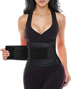 yianna women waist trainer belt - slimming sauna waist trimmer belly band sweat sports girdle belt weight loss, ya8002-2-black-s