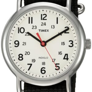 Timex Unisex TWC027600 Weekender 38mm Cream/Black Nylon Slip-Thru Strap Watch