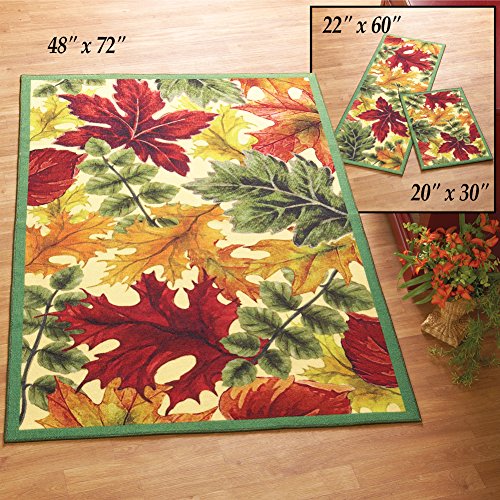 Collections Etc Colorful Autumn Leaves Rug, Skid Resistant, 48" X 72"