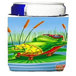 caroline's treasures aph0521muk frog chilaxin on the lilly pad ultra hugger for slim cans can cooler sleeve hugger machine washable drink sleeve hugger collapsible insulator beverage insulated holder
