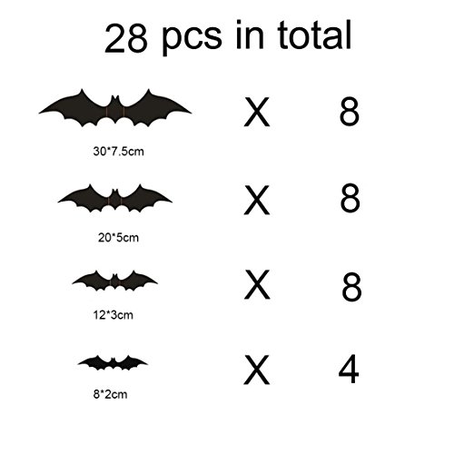 DIY Halloween Party Supplies PVC 3D Decorative Scary Bats Wall Decal Wall Sticker, Halloween Eve Decor Home Window Decoration Set, 28pcs, Black