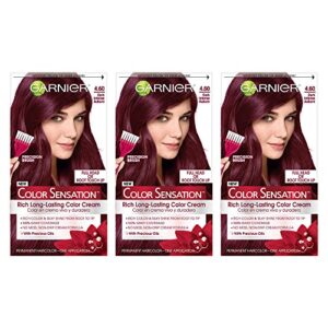 garnier color sensation hair color cream, 4.60 cherry on top (dark intense auburn), (pack of 3) (packaging may vary)
