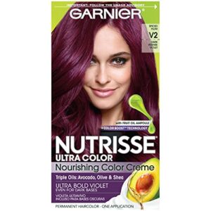 garnier nutrisse ultra color nourishing hair color creme, v2 dark intense violet (packaging may vary), pack of 1