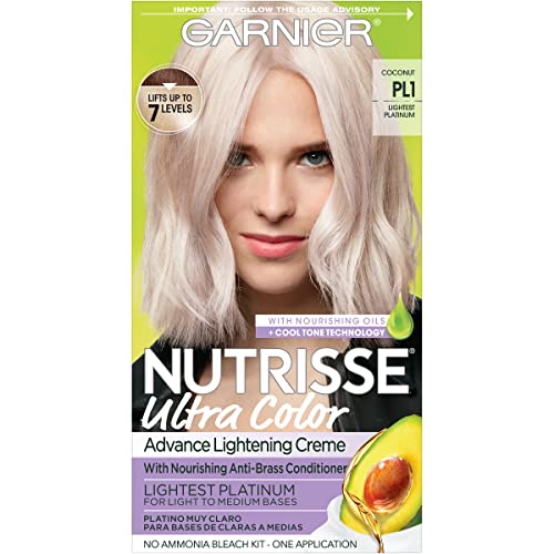 Garnier Nutrisse Ultra Color Nourishing Permanent Hair Color Cream, PL1 Ultra Pure Platinum (1 Kit) Blonde Hair Dye (Packaging May Vary)