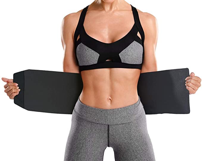 Bracoo Premium Waist Trimmer Wrap (Broad Coverage), Sweat Sauna Slim Belly Belt for Men and Women - Abdominal Waist Trainer, weight less, Increased Core Stability, Metabolic Rate, SE22, Black (L/XL)