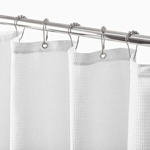 mdesign waffle knit - long cotton blend shower curtain - spa quality, luxury, solid color cloth shower curtains for bathroom - hyde collection, 72" x 72" - white