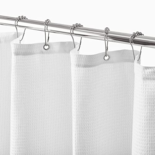 mDesign Waffle Knit - Long Cotton Blend Shower Curtain - Spa Quality, Luxury, Solid Color Cloth Shower Curtains for Bathroom - Hyde Collection, 72" x 72" - White