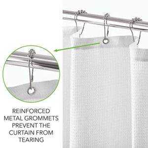 mDesign Waffle Knit - Long Cotton Blend Shower Curtain - Spa Quality, Luxury, Solid Color Cloth Shower Curtains for Bathroom - Hyde Collection, 72" x 72" - White