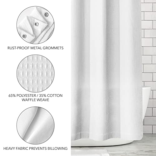 mDesign Waffle Knit - Long Cotton Blend Shower Curtain - Spa Quality, Luxury, Solid Color Cloth Shower Curtains for Bathroom - Hyde Collection, 72" x 72" - White