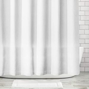 mDesign Waffle Knit - Long Cotton Blend Shower Curtain - Spa Quality, Luxury, Solid Color Cloth Shower Curtains for Bathroom - Hyde Collection, 72" x 72" - White